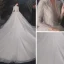 Vintage / Retro White Bridal Wedding Dresses 2020 Ball Gown V-Neck Long Sleeve Beading Glitter Tulle Sequins Cathedral Train Ruffle