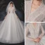 Vintage / Retro White Bridal Wedding Dresses 2020 Ball Gown V-Neck Long Sleeve Beading Glitter Tulle Sequins Cathedral Train Ruffle