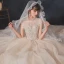 Vintage / Originale Champagne Transparentes La Mariée Robe De Mariée 2020 Robe Boule Col Haut Sans Manches Dos Nu Perlage Perle Glitter Tulle Paillettes Cathedral Train Volants
