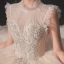 Vintage / Originale Champagne Transparentes La Mariée Robe De Mariée 2020 Robe Boule Col Haut Sans Manches Dos Nu Perlage Perle Glitter Tulle Paillettes Cathedral Train Volants
