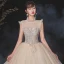 Vintage / Originale Champagne Transparentes La Mariée Robe De Mariée 2020 Robe Boule Col Haut Sans Manches Dos Nu Perlage Perle Glitter Tulle Paillettes Cathedral Train Volants