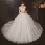 High End Ivory / Creme Durchsichtige Hochzeits Brautkleider / Hochzeitskleider 2020 Ballkleid Rundhalsausschnitt Kurze Ärmel Rückenfreies Perlenstickerei Glanz Tülle Kathedrale Schleppe Rüschen