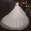High End Ivory / Creme Durchsichtige Hochzeits Brautkleider / Hochzeitskleider 2020 Ballkleid Rundhalsausschnitt Kurze Ärmel Rückenfreies Perlenstickerei Glanz Tülle Kathedrale Schleppe Rüschen