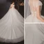 High End Ivory / Creme Durchsichtige Hochzeits Brautkleider / Hochzeitskleider 2020 Ballkleid Rundhalsausschnitt Kurze Ärmel Rückenfreies Perlenstickerei Glanz Tülle Kathedrale Schleppe Rüschen