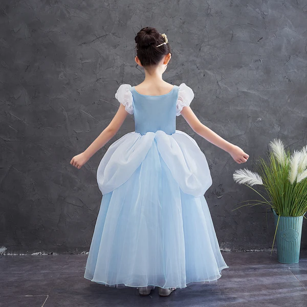 Cinderella Sky Blue Birthday Flower Girl Dresses 2020 Princess Square Neckline Puffy Short Sleeve Appliques Lace Floor-Length / Long Ruffle