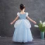 Cinderella Sky Blue Birthday Flower Girl Dresses 2020 Princess Square Neckline Puffy Short Sleeve Appliques Lace Floor-Length / Long Ruffle