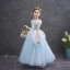 Cinderella Sky Blue Birthday Flower Girl Dresses 2020 Princess Square Neckline Puffy Short Sleeve Appliques Lace Floor-Length / Long Ruffle