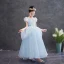 Cinderella Sky Blue Birthday Flower Girl Dresses 2020 Princess Square Neckline Puffy Short Sleeve Appliques Lace Floor-Length / Long Ruffle