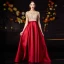 Vintage / Originale Rouge Satin Robe De Bal 2020 Princesse Transparentes Col Haut Manches Courtes Perlage Faux Diamant Paillettes Train De Balayage Volants Robe De Ceremonie