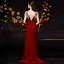 Fashion Burgundy Velour Evening Dresses  2020 Trumpet / Mermaid V-Neck Sleeveless Beading Sequins Tassel Sweep Train Ruffle Backless Formal Dresses