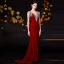 Fashion Burgundy Velour Evening Dresses  2020 Trumpet / Mermaid V-Neck Sleeveless Beading Sequins Tassel Sweep Train Ruffle Backless Formal Dresses