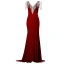 Fashion Burgundy Velour Evening Dresses  2020 Trumpet / Mermaid V-Neck Sleeveless Beading Sequins Tassel Sweep Train Ruffle Backless Formal Dresses