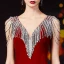 Fashion Burgundy Velour Evening Dresses  2020 Trumpet / Mermaid V-Neck Sleeveless Beading Sequins Tassel Sweep Train Ruffle Backless Formal Dresses
