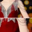 Fashion Burgundy Velour Evening Dresses  2020 Trumpet / Mermaid V-Neck Sleeveless Beading Sequins Tassel Sweep Train Ruffle Backless Formal Dresses