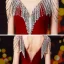 Fashion Burgundy Velour Evening Dresses  2020 Trumpet / Mermaid V-Neck Sleeveless Beading Sequins Tassel Sweep Train Ruffle Backless Formal Dresses