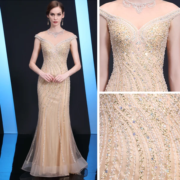Haut de Gamme Transparentes Robe De Soirée 2020 Trompette / Sirène Encolure Dégagée Sans Manches Perlage Paillettes Faux Diamant Train De Balayage Volants Robe De Ceremonie