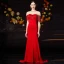 Haut de Gamme Rouge Transparentes Robe De Soirée 2020 Trompette / Sirène Encolure Dégagée Manches Courtes Faux Diamant Perlage Gland Train De Balayage Robe De Ceremonie