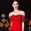 Haut de Gamme Rouge Transparentes Robe De Soirée 2020 Trompette / Sirène Encolure Dégagée Manches Courtes Faux Diamant Perlage Gland Train De Balayage Robe De Ceremonie