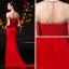 Haut de Gamme Rouge Transparentes Robe De Soirée 2020 Trompette / Sirène Encolure Dégagée Manches Courtes Faux Diamant Perlage Gland Train De Balayage Robe De Ceremonie
