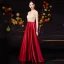 Fashion Red Satin Prom Dresses 2020 A-Line / Princess V-Neck Short Sleeve Beading Rhinestone Sweep Train Ruffle Backless Formal Dresses