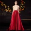 Fashion Red Satin Prom Dresses 2020 A-Line / Princess V-Neck Short Sleeve Beading Rhinestone Sweep Train Ruffle Backless Formal Dresses