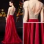 Fashion Red Satin Prom Dresses 2020 A-Line / Princess V-Neck Short Sleeve Beading Rhinestone Sweep Train Ruffle Backless Formal Dresses