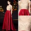 Fashion Red Satin Prom Dresses 2020 A-Line / Princess V-Neck Short Sleeve Beading Rhinestone Sweep Train Ruffle Backless Formal Dresses