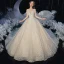 Romantic Champagne Bridal Wedding Dresses 2020 Ball Gown Off-The-Shoulder Short Sleeve Backless Appliques Lace Beading Glitter Tulle Cathedral Train Ruffle