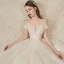 Romantic Champagne Bridal Wedding Dresses 2020 Ball Gown Off-The-Shoulder Short Sleeve Backless Appliques Lace Beading Glitter Tulle Cathedral Train Ruffle