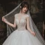 Vintage / Retro Ivory Outdoor / Garden Wedding Dresses 2020 Ball Gown See-through High Neck Short Sleeve Backless Appliques Lace Beading Glitter Tulle Floor-Length / Long Ruffle