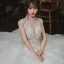 Vintage / Retro Ivory Outdoor / Garden Wedding Dresses 2020 Ball Gown See-through High Neck Short Sleeve Backless Appliques Lace Beading Glitter Tulle Floor-Length / Long Ruffle