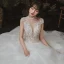 Vintage / Retro Ivory Outdoor / Garden Wedding Dresses 2020 Ball Gown See-through High Neck Short Sleeve Backless Appliques Lace Beading Glitter Tulle Floor-Length / Long Ruffle