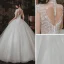 Vintage / Retro Ivory Outdoor / Garden Wedding Dresses 2020 Ball Gown See-through High Neck Short Sleeve Backless Appliques Lace Beading Glitter Tulle Floor-Length / Long Ruffle