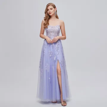 Sexy Lavender Sequins Lace Flower Evening Dresses Prom Dresses 2023 A Line Princess Lace Up Spaghetti Straps Sleeveless Backless Floor Length Long Split Front