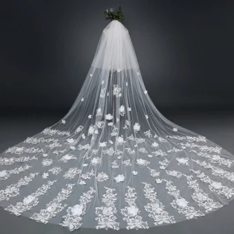Elegante Weiß 2017 Hochzeit Tülle Applikationen Stickerei Brautschleier