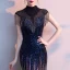 Scintillantes Multi-Couleurs Robe De Soirée 2020 Trompette / Sirène Transparentes Col Haut Sans Manches Appliques En Dentelle Perlage Faux Diamant Gland Longue Robe De Ceremonie