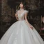 Vintage / Originale Ivoire Jardin / Extérieur Robe De Mariée 2020 Robe Boule Transparentes Col Haut Sans Manches Dos Nu Appliques Paillettes Perlage Longue Volants