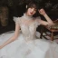 Vintage / Originale Ivoire Jardin / Extérieur Robe De Mariée 2020 Robe Boule Transparentes Col Haut Sans Manches Dos Nu Appliques Paillettes Perlage Longue Volants