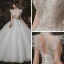 Vintage / Originale Ivoire Jardin / Extérieur Robe De Mariée 2020 Robe Boule Transparentes Col Haut Sans Manches Dos Nu Appliques Paillettes Perlage Longue Volants