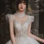 Vintage / Originale Ivoire Jardin / Extérieur Robe De Mariée 2020 Robe Boule Transparentes Col Haut Sans Manches Dos Nu Appliques Paillettes Perlage Longue Volants