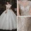 Vintage / Originale Ivoire Jardin / Extérieur Robe De Mariée 2020 Robe Boule Transparentes Col Haut Sans Manches Dos Nu Appliques Paillettes Perlage Longue Volants