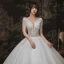 Elegant Ivory Outdoor / Garden Wedding Dresses 2020 Ball Gown See-through Deep V-Neck Sleeveless Backless Appliques Flower Pearl Beading Tassel Glitter Tulle Floor-Length / Long Ruffle