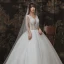 Elegant Ivory Outdoor / Garden Wedding Dresses 2020 Ball Gown See-through Deep V-Neck Sleeveless Backless Appliques Flower Pearl Beading Tassel Glitter Tulle Floor-Length / Long Ruffle