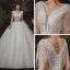 Elegant Ivory Outdoor / Garden Wedding Dresses 2020 Ball Gown See-through Deep V-Neck Sleeveless Backless Appliques Flower Pearl Beading Tassel Glitter Tulle Floor-Length / Long Ruffle