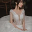 Elegant Ivory Outdoor / Garden Wedding Dresses 2020 Ball Gown See-through Deep V-Neck Sleeveless Backless Appliques Flower Pearl Beading Tassel Glitter Tulle Floor-Length / Long Ruffle
