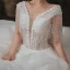 Elegant Ivory Outdoor / Garden Wedding Dresses 2020 Ball Gown See-through Deep V-Neck Sleeveless Backless Appliques Flower Pearl Beading Tassel Glitter Tulle Floor-Length / Long Ruffle