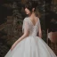 Elegant Ivory Outdoor / Garden Wedding Dresses 2020 Ball Gown See-through Deep V-Neck Sleeveless Backless Appliques Flower Pearl Beading Tassel Glitter Tulle Floor-Length / Long Ruffle