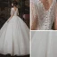 Elegant Ivory Outdoor / Garden Wedding Dresses 2020 Ball Gown See-through Deep V-Neck Sleeveless Backless Appliques Flower Pearl Beading Tassel Glitter Tulle Floor-Length / Long Ruffle