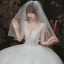 Chic / Beautiful Ivory Outdoor / Garden Wedding Dresses 2020 Ball Gown See-through Deep V-Neck Sleeveless Backless Beading Floor-Length / Long Ruffle