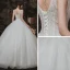 Chic / Beautiful Ivory Outdoor / Garden Wedding Dresses 2020 Ball Gown See-through Deep V-Neck Sleeveless Backless Beading Floor-Length / Long Ruffle